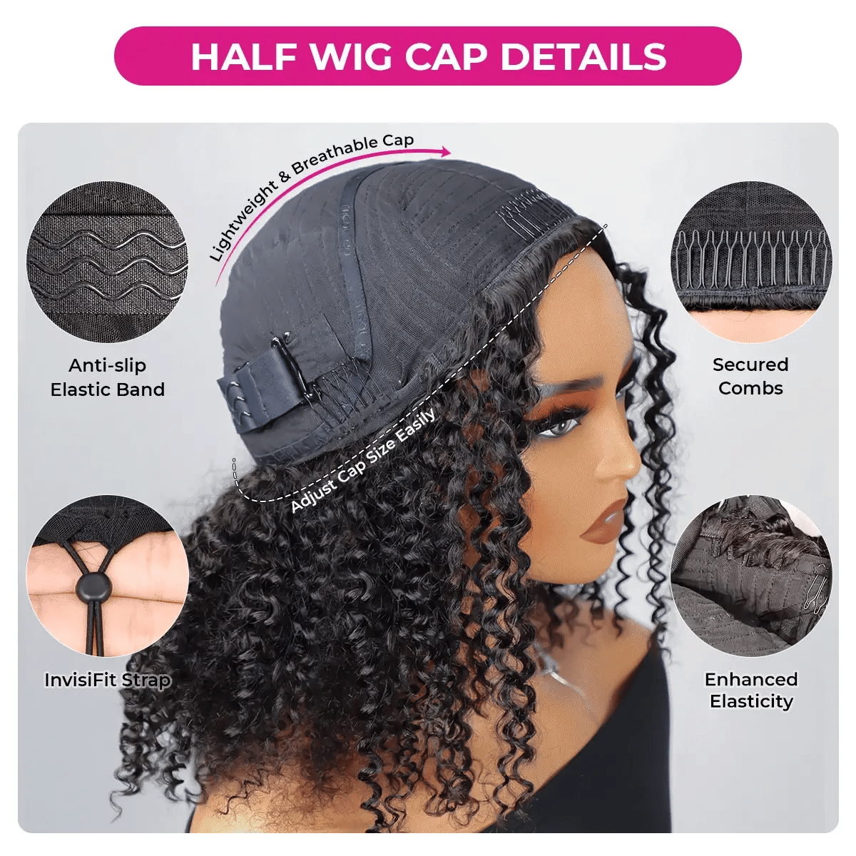 [WEAR GO HALF WIG] HWP Lux Half Wig Human Hair Glueless Wigs Upgrade 3 IN 1 Half Wig Kinky curly